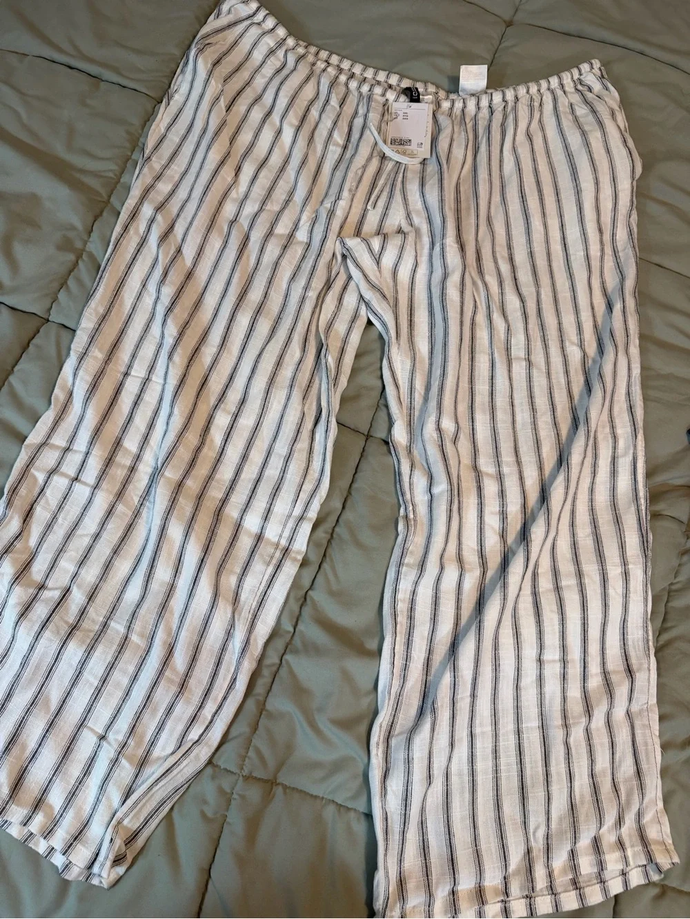 Lightweight White Striped Linen Pants